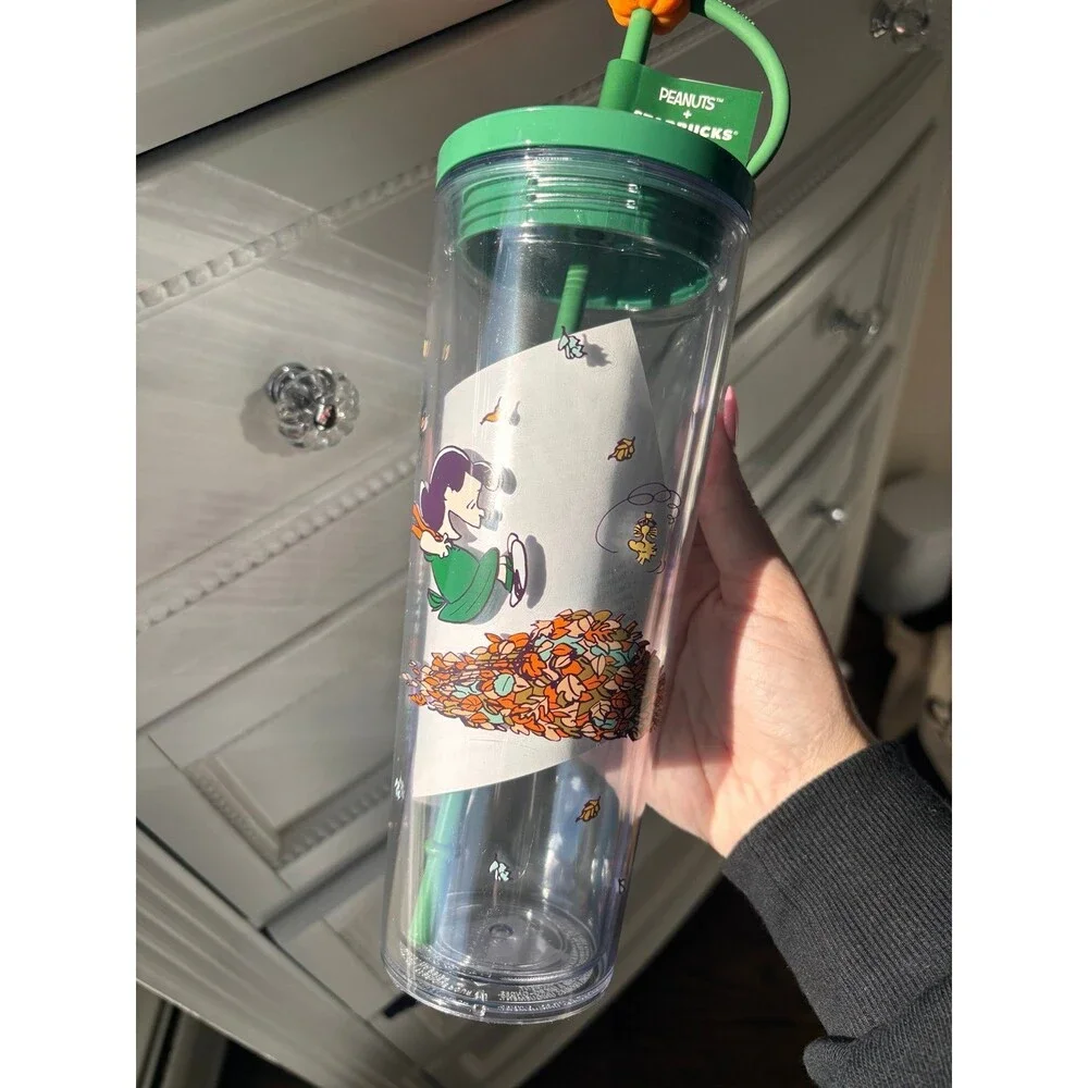Starbucks Peanuts Charlie Brown Snoopy Clear Cup 24oz Tumbler with Straw 2026NEW